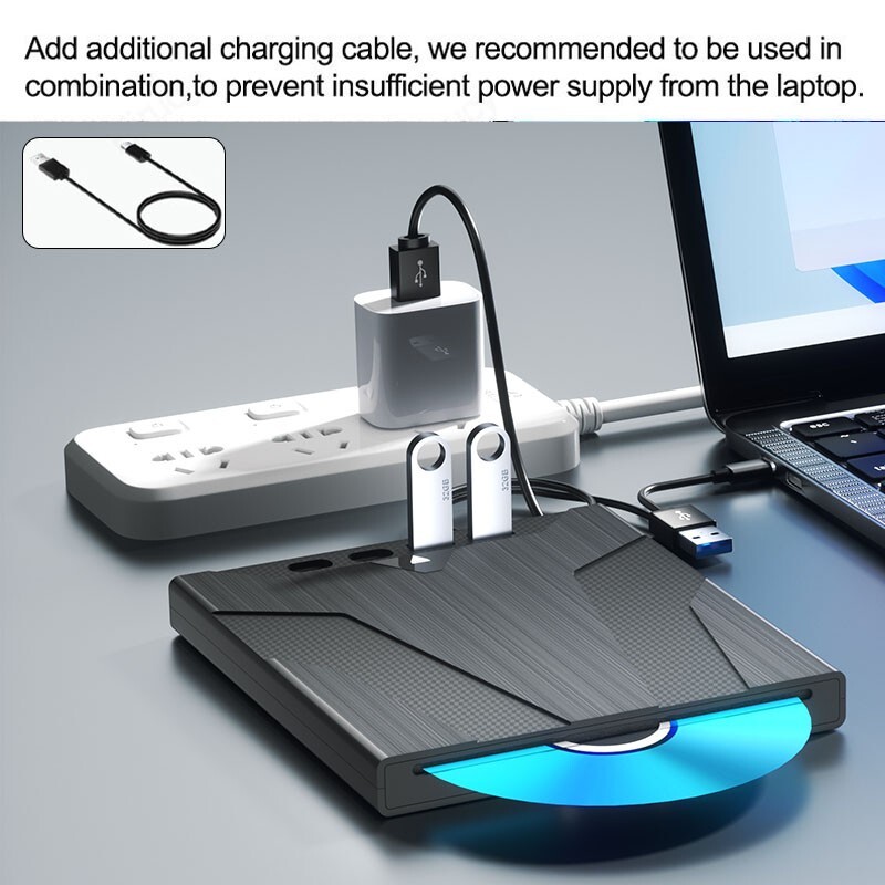 External CD/DVD Optical Drive for Laptop PC, CD DVD -/+RW Player Reader Burner