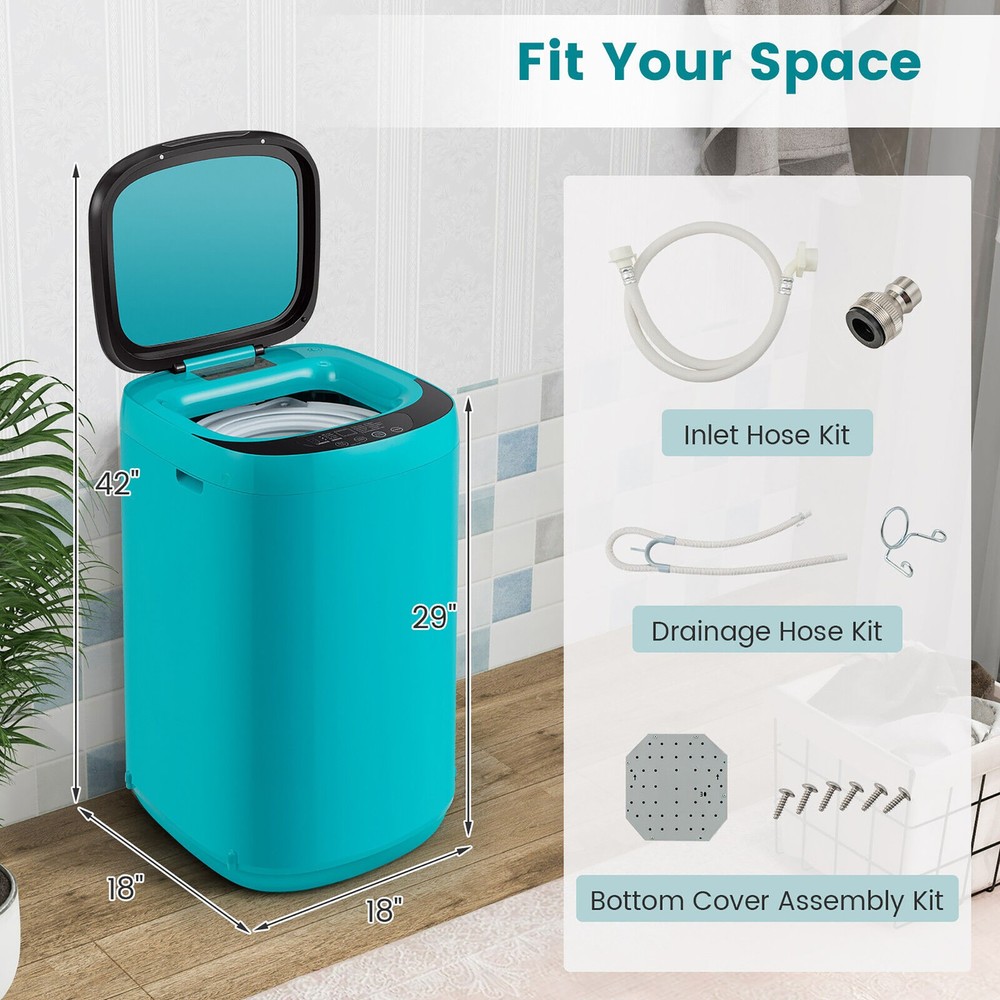 7.7lbs Full Automatic Washing Machine 0.78 Cu.FT Compact Washer Blue