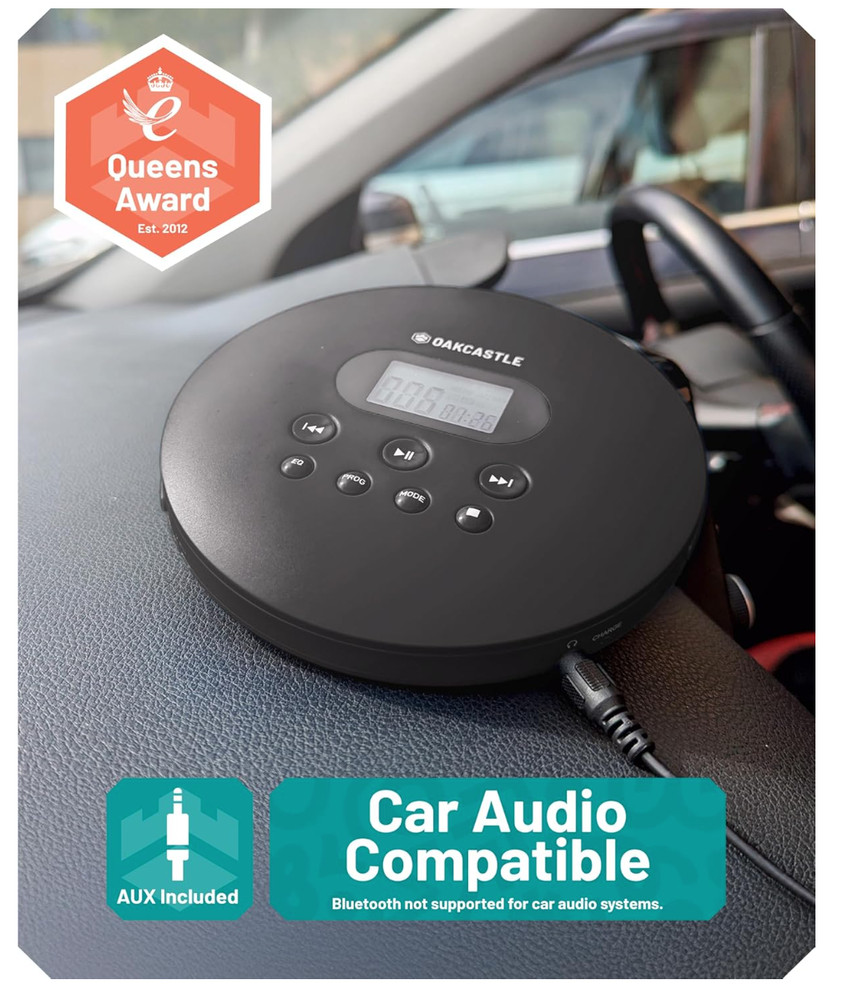 Oakcastle CD100 Rechargeable Portable Bluetooth CD Player 12hr Small Black