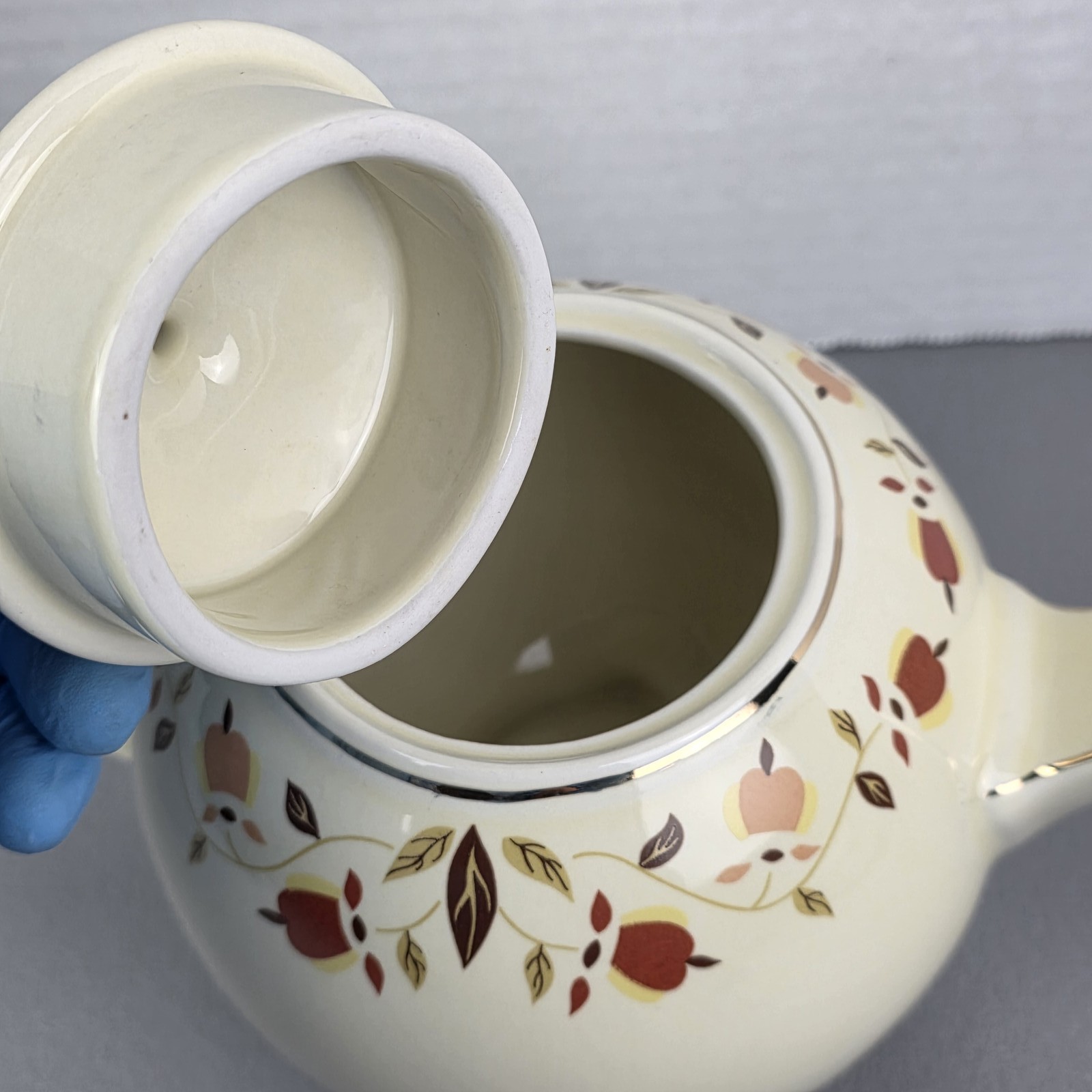 Vintage Cream Teapot with Gold Trim & Floral Pattern, Mid-Century Style
