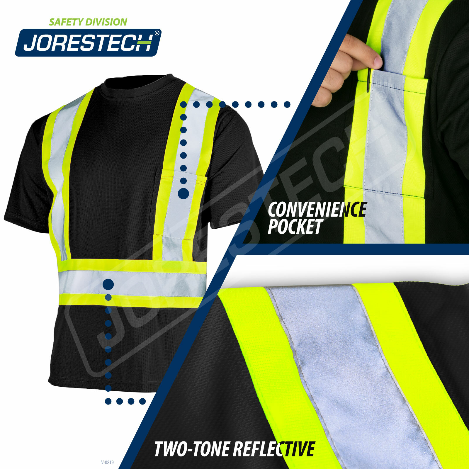 5 pack Hi Vis Black Shirt Reflective Safety Short Sleeve HIGH VISIBILITY