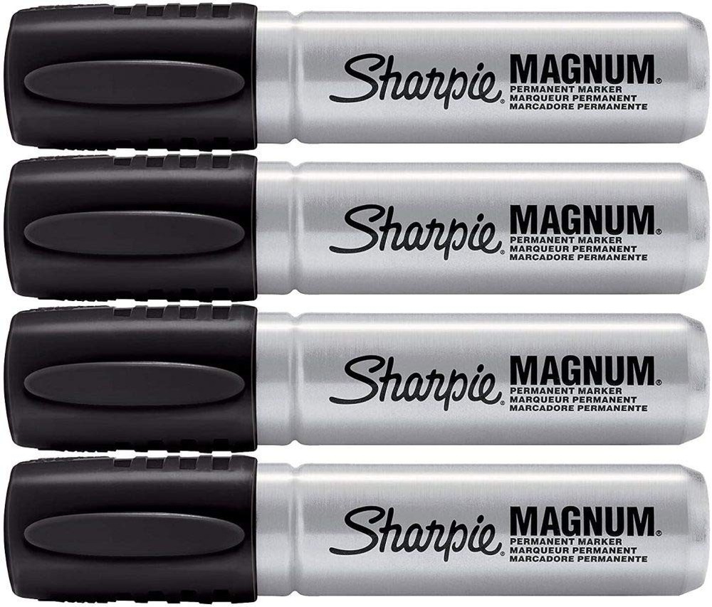44001 Oversized Chisel Tip Extra Wide Magnum Permanent Marker (4 Pack), Black...