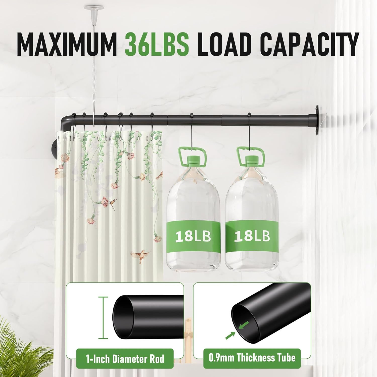 L Shaped Shower Curtain Rod - [23''-53''] X [23''-53''] Adjustable Corner Shower