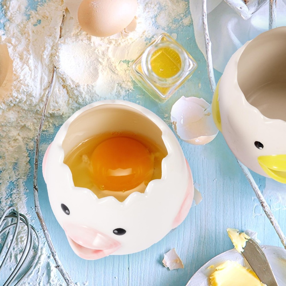 2 Pack Cute Egg Separator, Ceramics Vomiting Chicken Egg Yolk Egg White Separ...