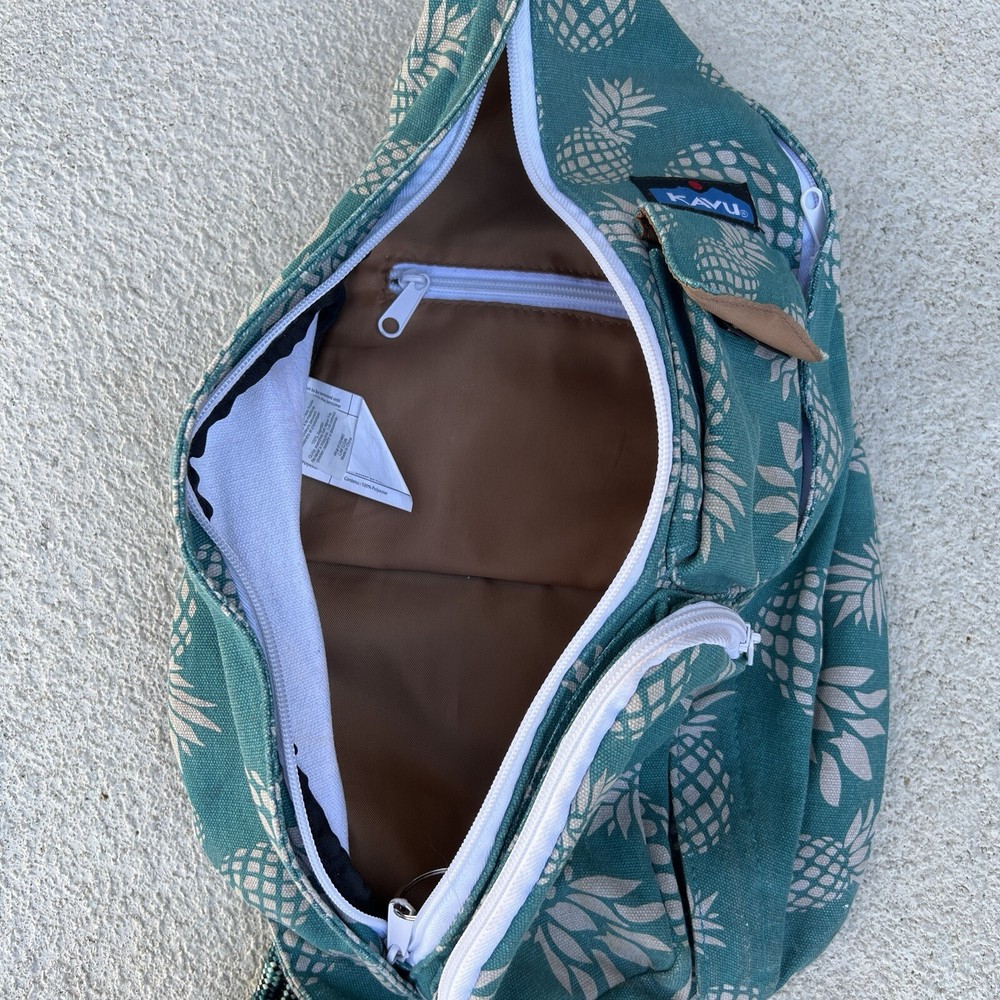 Kavu Mini Rope Sling Bag Backpack Teal With Pineapples