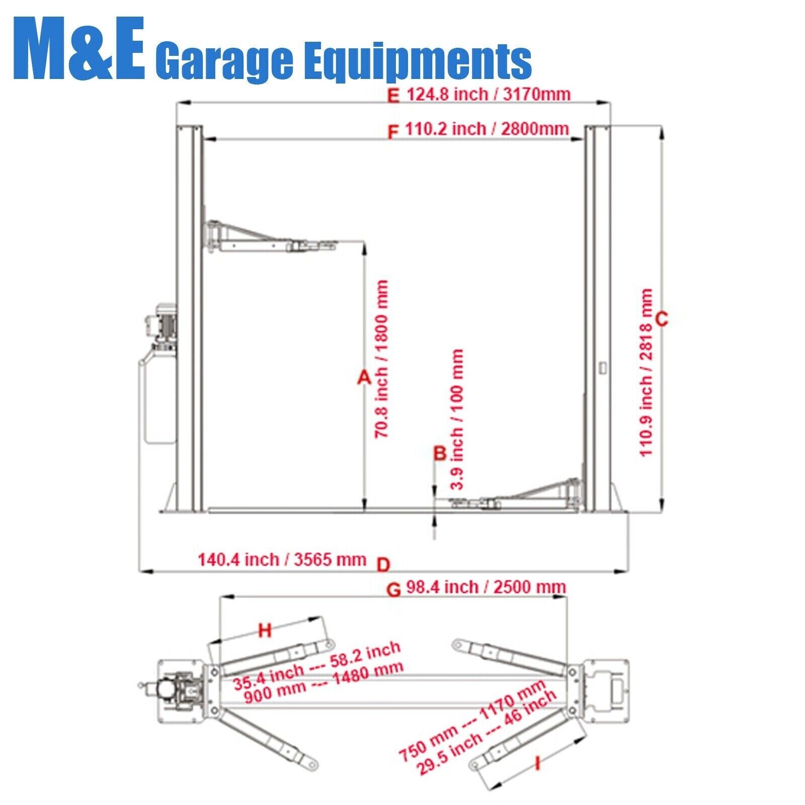 M&E 10000 lbs Two Post Lift 2-Post Lift Auto Lift Auto Car Lift Hoist Equipment