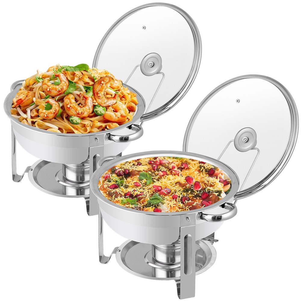 5 Quart 6Pack Full Size Chafing Dish Buffet Set Round Catering Warmer Set Silver
