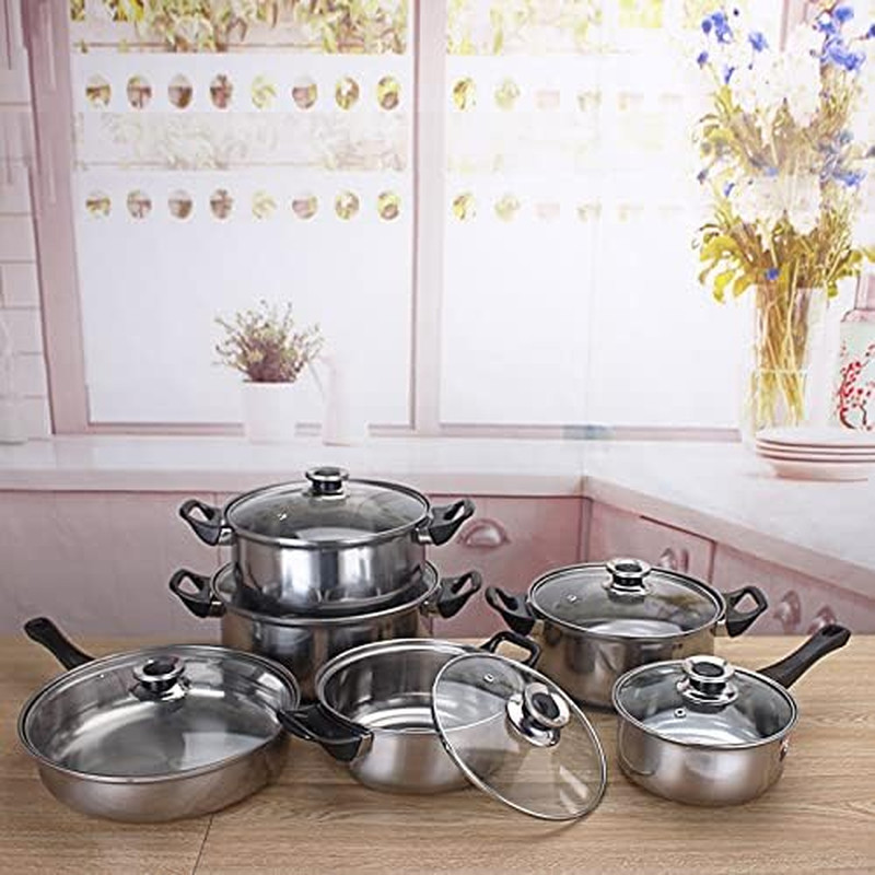 12 Piece Stainless Steel Cookware Set, Silver