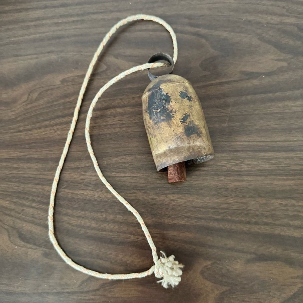 Vintage Rustic Cow Bell with Rope