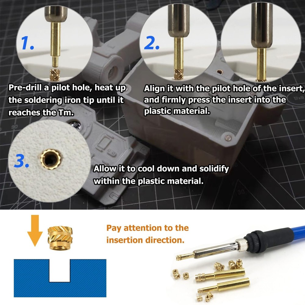 M2.5 M3 M4 Brass Threaded Inserts Bolt Set with Bolt for 3D Printed Plastic Part