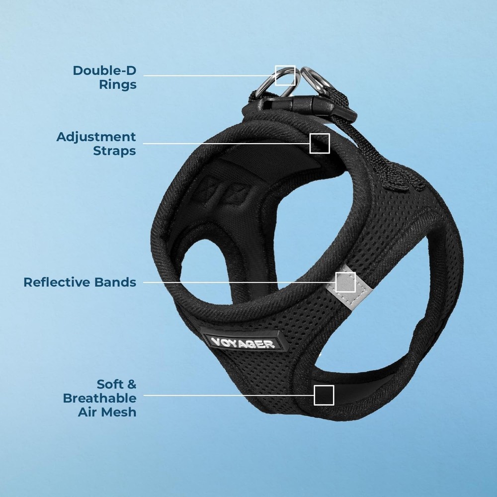 Comfortable Mesh Pet Harness Medium Size Black Trim with Reflective Bands