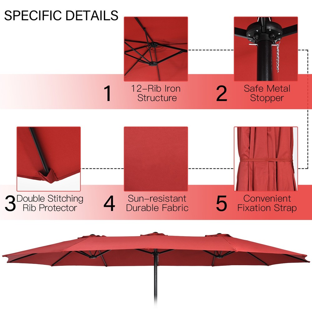 11PCS Patio Wicker Dining Set w/Double-Sided Outdoor Umbrella 8 Stackable Chairs