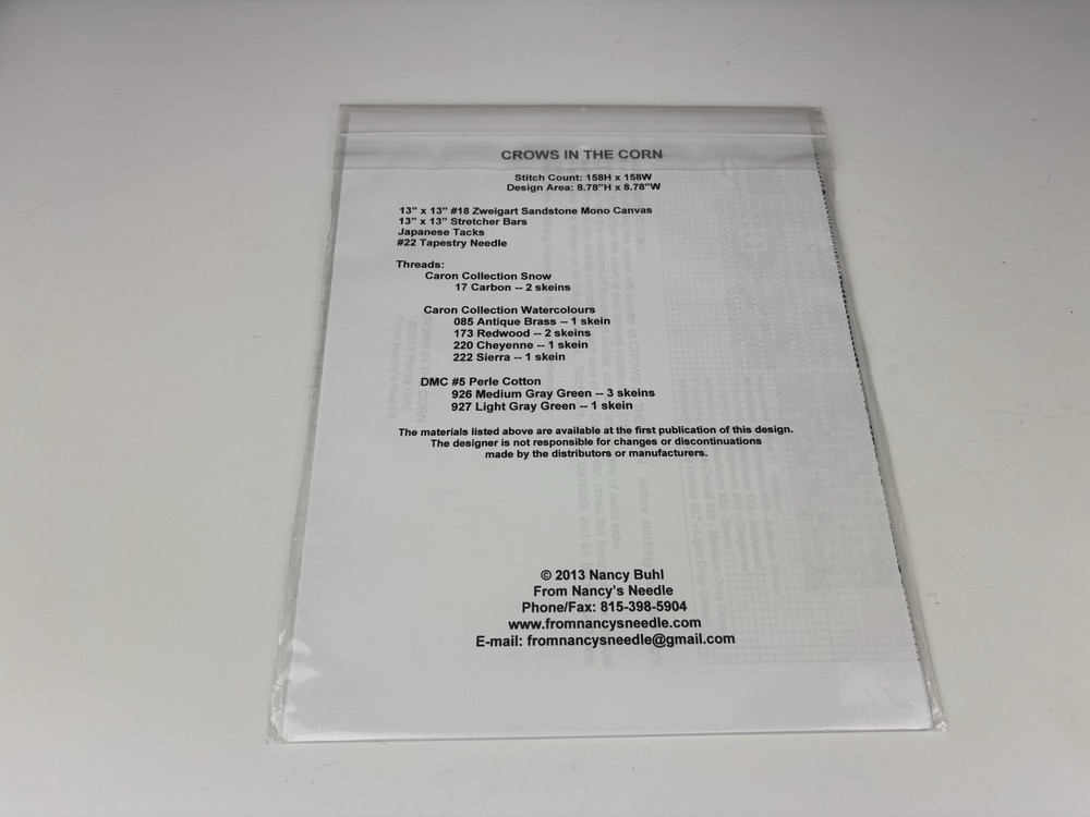 From Nancy’s Needle Quilt Series Crows In The Corn Needlepoint Pattern 1S