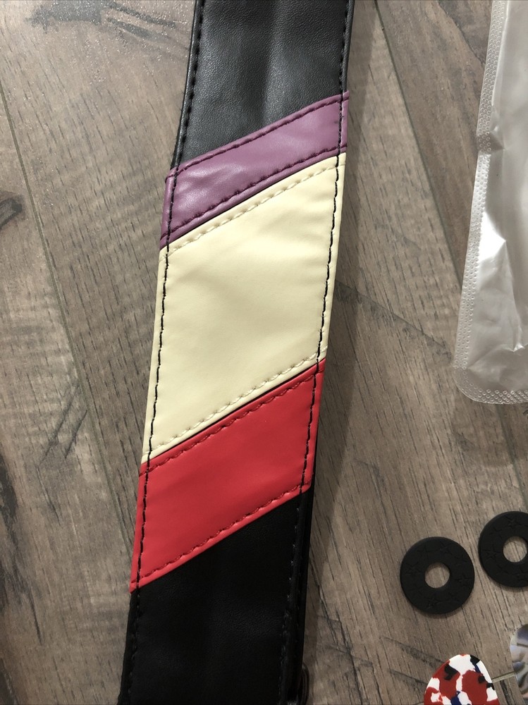Leather Guitar Strap Adjustable Multicolor With 2 Pick Holders & Picks