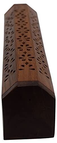 Coffin Style Wood Incense Burner Holder with Sun and Moon Inlays for Incense Sti