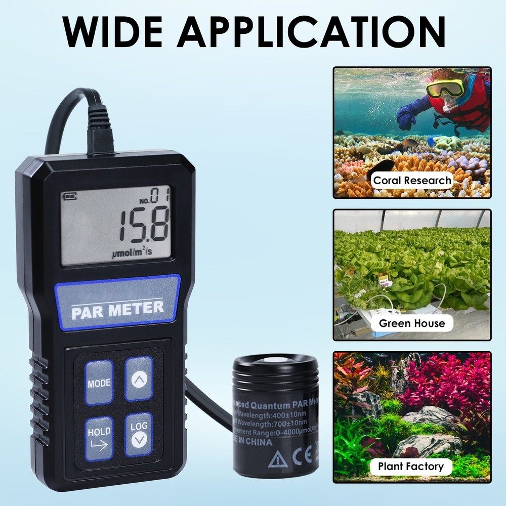 PAR Meter Waterproof IP68 Quantum Sensor PPFD Meter Data Logger for Reef Tank