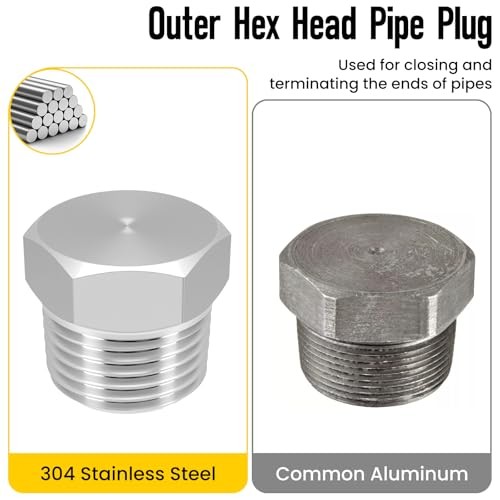 Outer Hex Head Thread Pipe Plug Fitting, 2PCS 1/2" NPT Male 304 Stainless