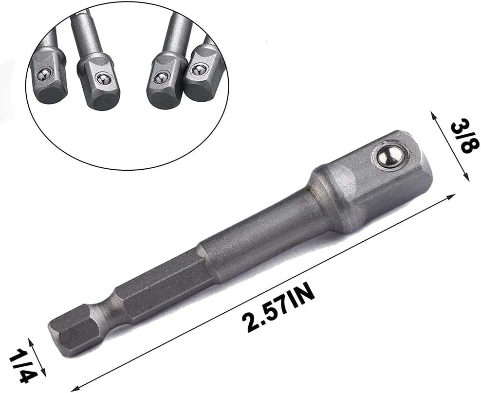 5 Pieces Impact Square Socket Adapter 1/4 Hex Shank to 3/8 Square Socket Bit