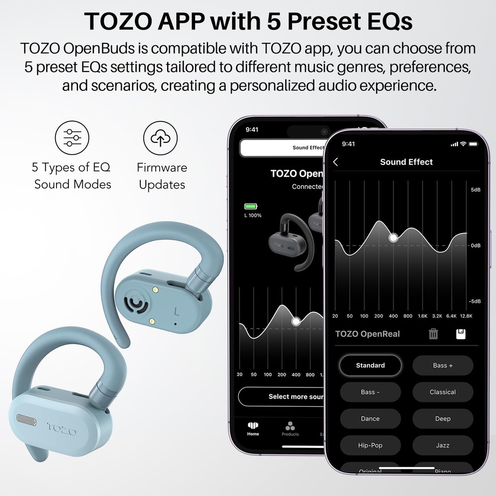 TOZO OpenBuds True Open Ear Wireless Earbuds Multi-Angle Adjustment Comfort