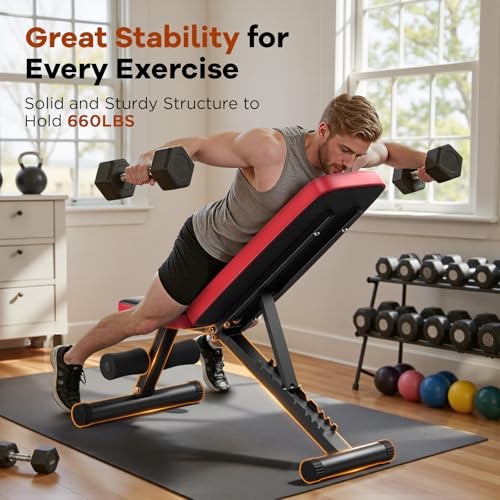 Basic Weight Bench for Home Gym, 8 Backrests Adjustable Bench with 660LBS