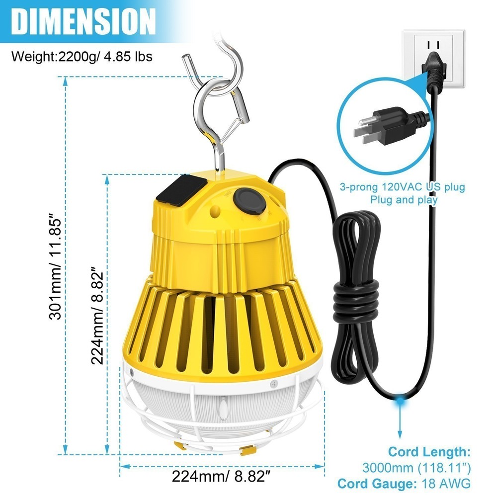 100W LED Temporary Work Light 13000LM Linkable Construction Project Hanging Lamp