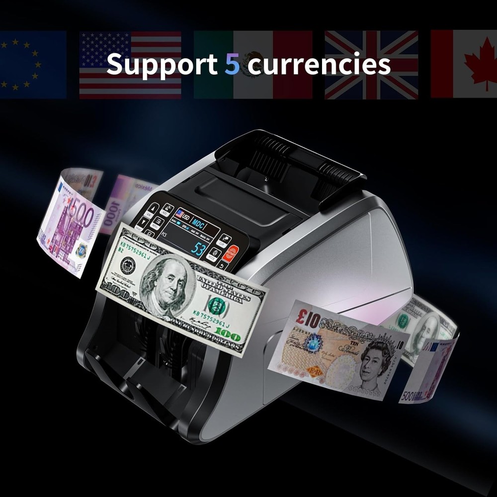 Money Counter Machine, Value Counting, UV/MG/IR/DD Counterfeit Detection