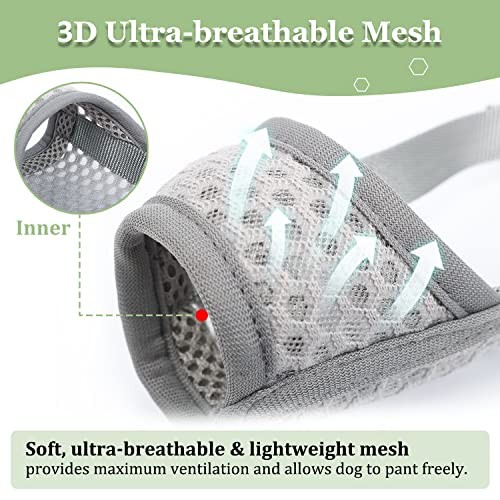 Dog Muzzle, Puppy Soft Mesh Muzzle for Small Medium Grey XS-(Snout 5¼”-6”)