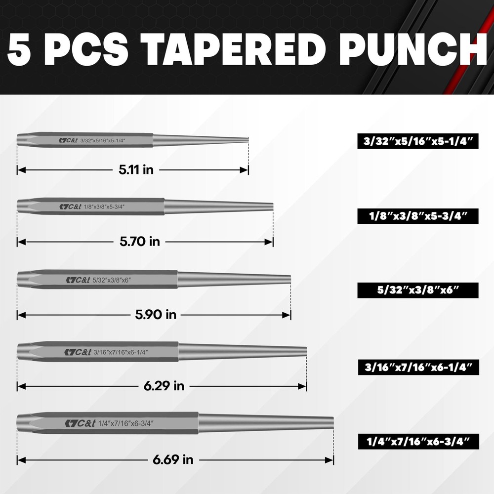 C&T 16-Piece Punch and Chisel Set with Storage Pouch, Including
