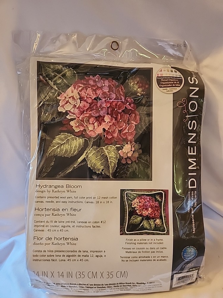 Dimensions Hydrangea Bloom #20053 Needlepoint Kit 12 Mesh Canvas 14" X 14" NEW!