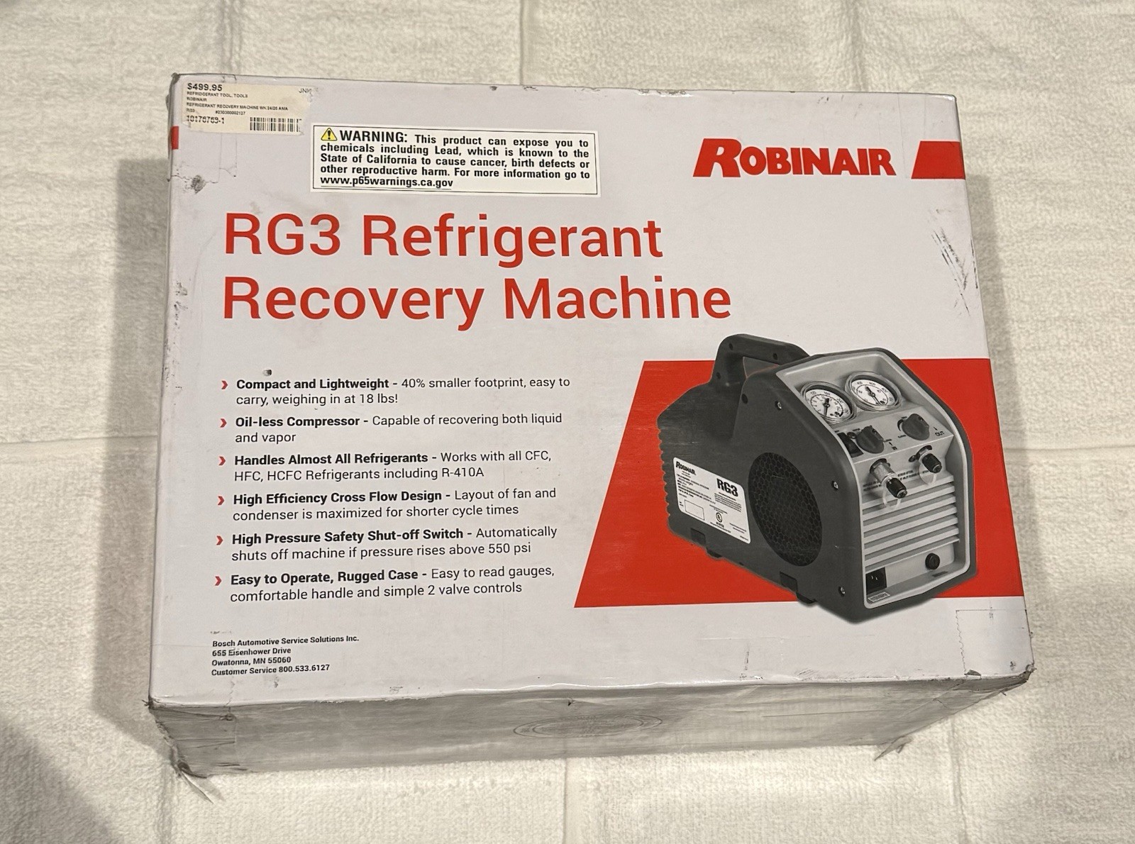 BRAND NEW Robinair RG3 Portable Refrigerant Recovery Machine FAST SHIPPING
