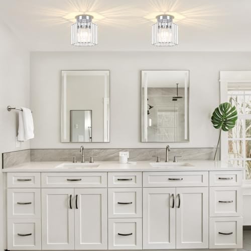 2 Pack Chrome Semi Flush Mount Ceiling Light, Modern Crystal 1-Light Chrome