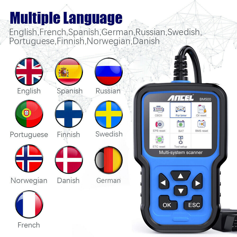 ANCEL BM500 OBD2 Scanner BMW MINI Battery Code Reader EPB SAS SRS TPMS Oil Reset