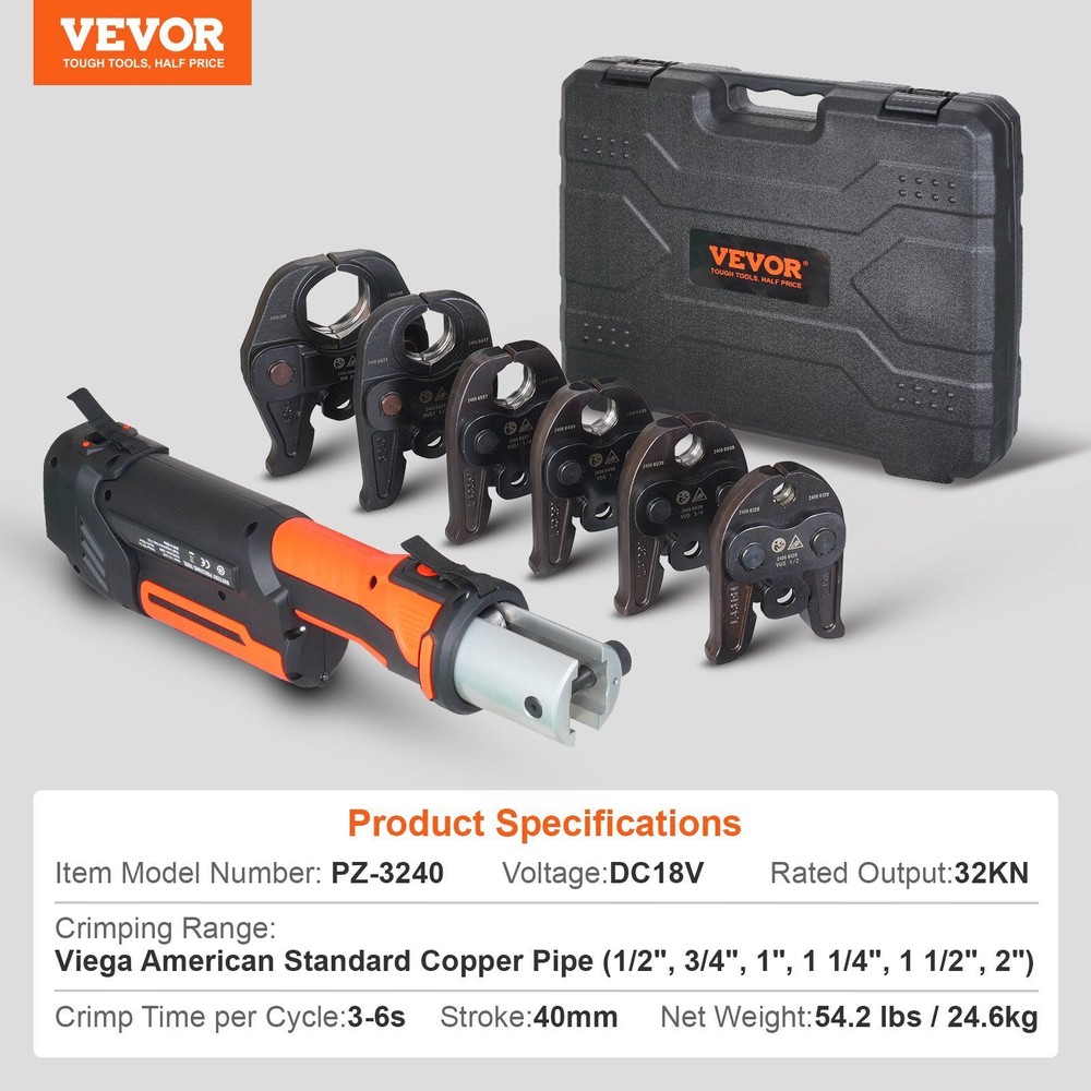 Pro Press Tool Pipe Crimping Kit Press Tool Battery Kit with 6 Jaws