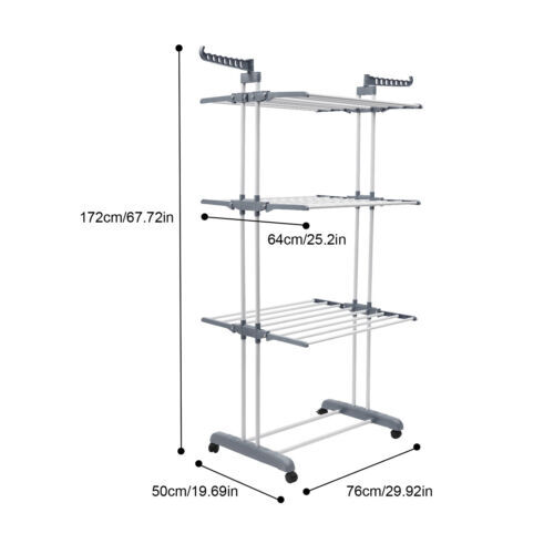 Folding 4 Tier Clothes Drying Rack Metal Laundry Garment Dryer Rack Stand Indoor