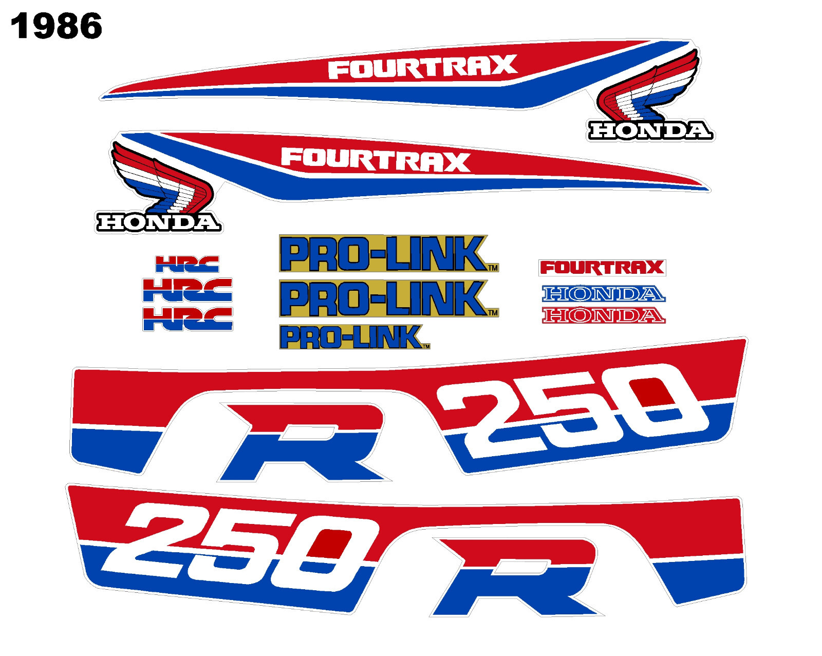 1986 Honda Trx250r original style decal set, trx 250r 250r (SALE)