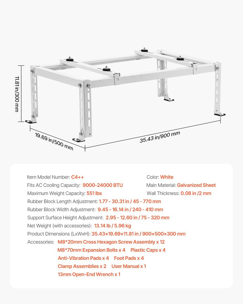 Mini Split Ground Stand, Adjustable Anti-Vibration Mini Split Stand for 9000-240
