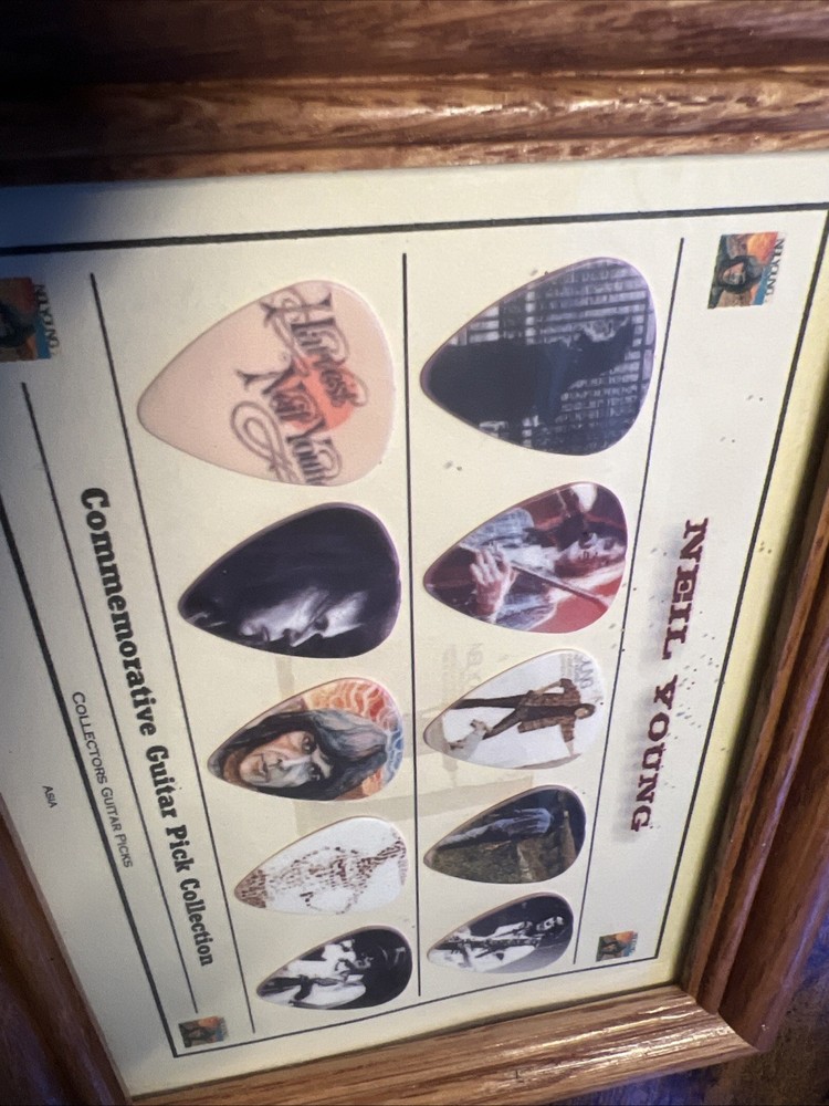 Neil Young Guitar Pick Display – Framed Music Memorabilia Wall Art Decor