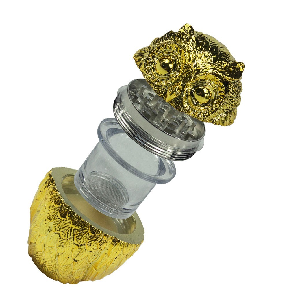 1 Vintage Metal Owl Tobacco Grinder 4 Piece Zinc Teeth Herb Crusher Spice Mill