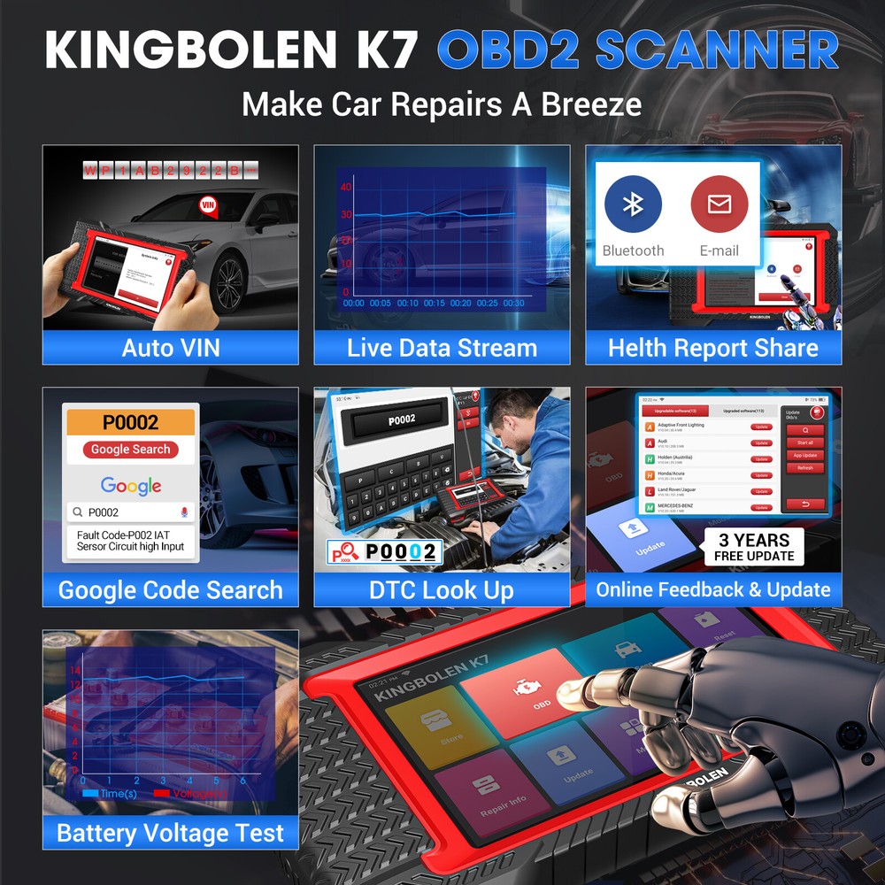 KINGBOLEN K7 OBD2 Bidirectional Scanner Diagnostic Tool Key Coding Full System
