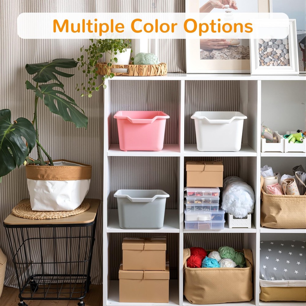 16 Pcs Plastic Book Bins, Scoop Front Cubby Storage Bins, 8 Color Stackable O...