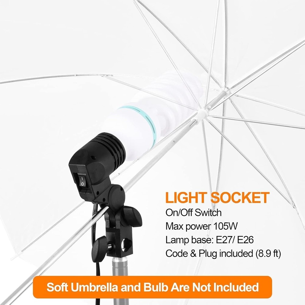 Compact Light Bulb Stand with Umbrella Support for Pro Studio Lighting - 2 Pack