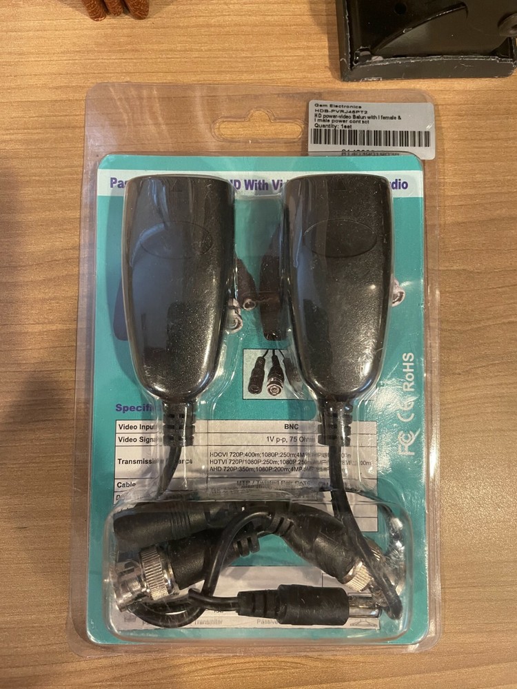 Gem Electronics Passive Video Balun w/ Power Data Audio  HDB-PVRJ45PT2