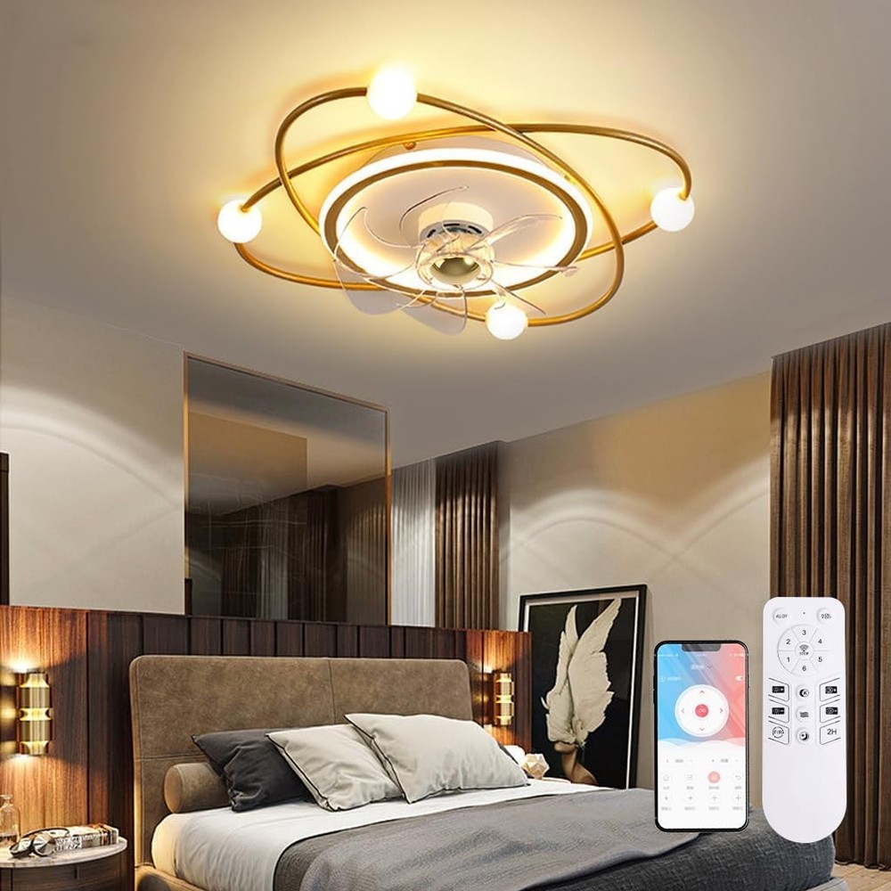 Recessed Ceiling Fan Light Creative Design Studyroom 3-colour Light Dimmable