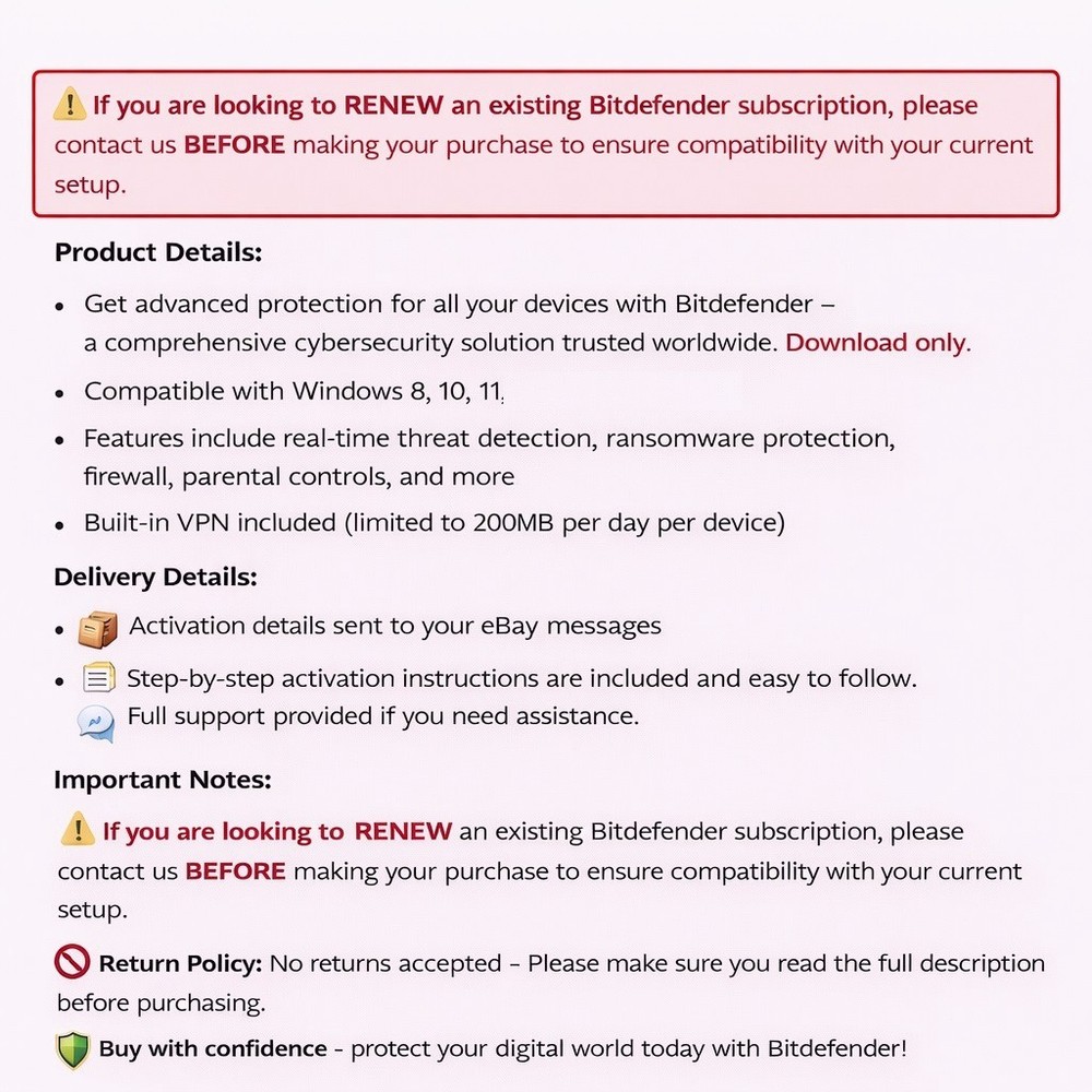 Bitdefender Internet Security - 2 Years 1 Windows Device + Daily VPN