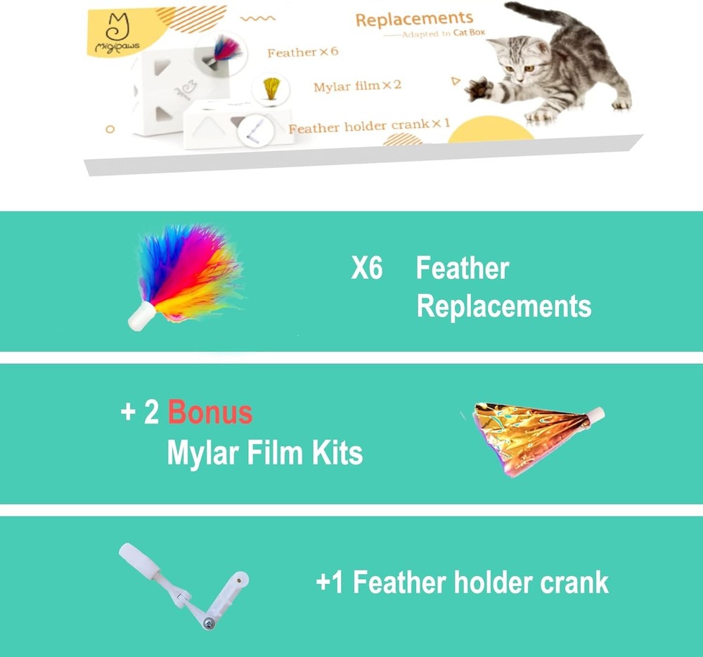 Migipaws Upgrade Rainbow Feather Replacement for Cat Magic Refill, Colorful