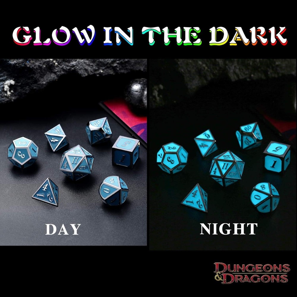 D&D Metal Dice Set with Glowing Effect