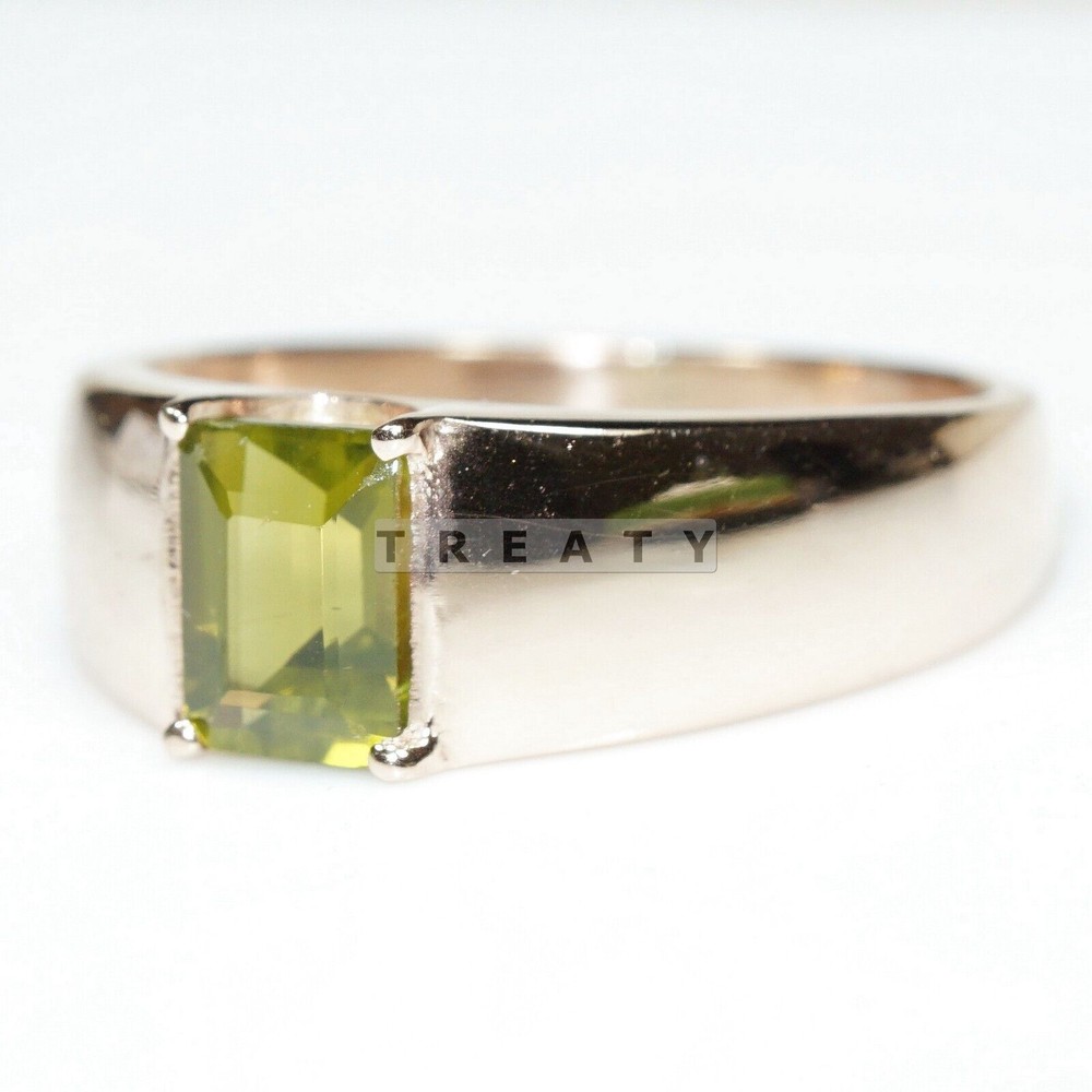Peridot Emerald Cut With 14K Solid Yellow Gold Ring For Men's #88
