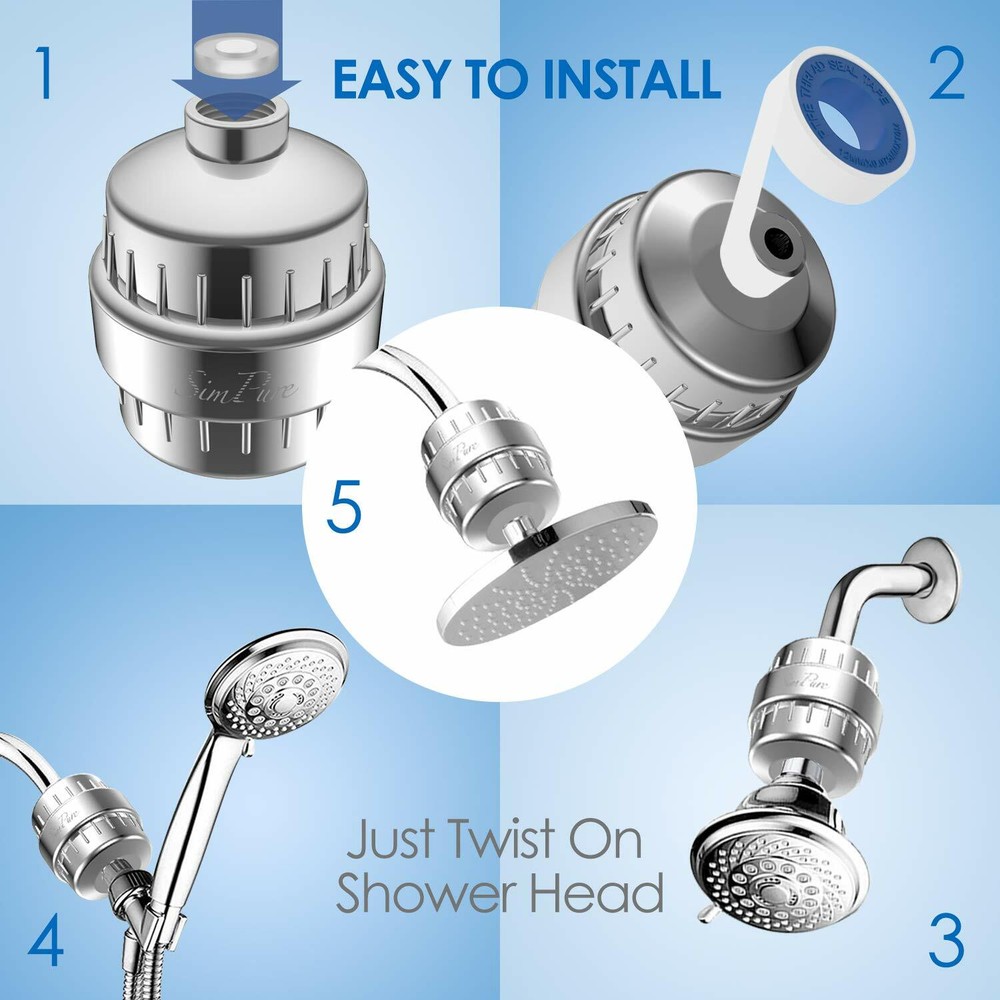 Powerful Shower Head Filter Set with 3 Replacement Balms for Hard Water Softener