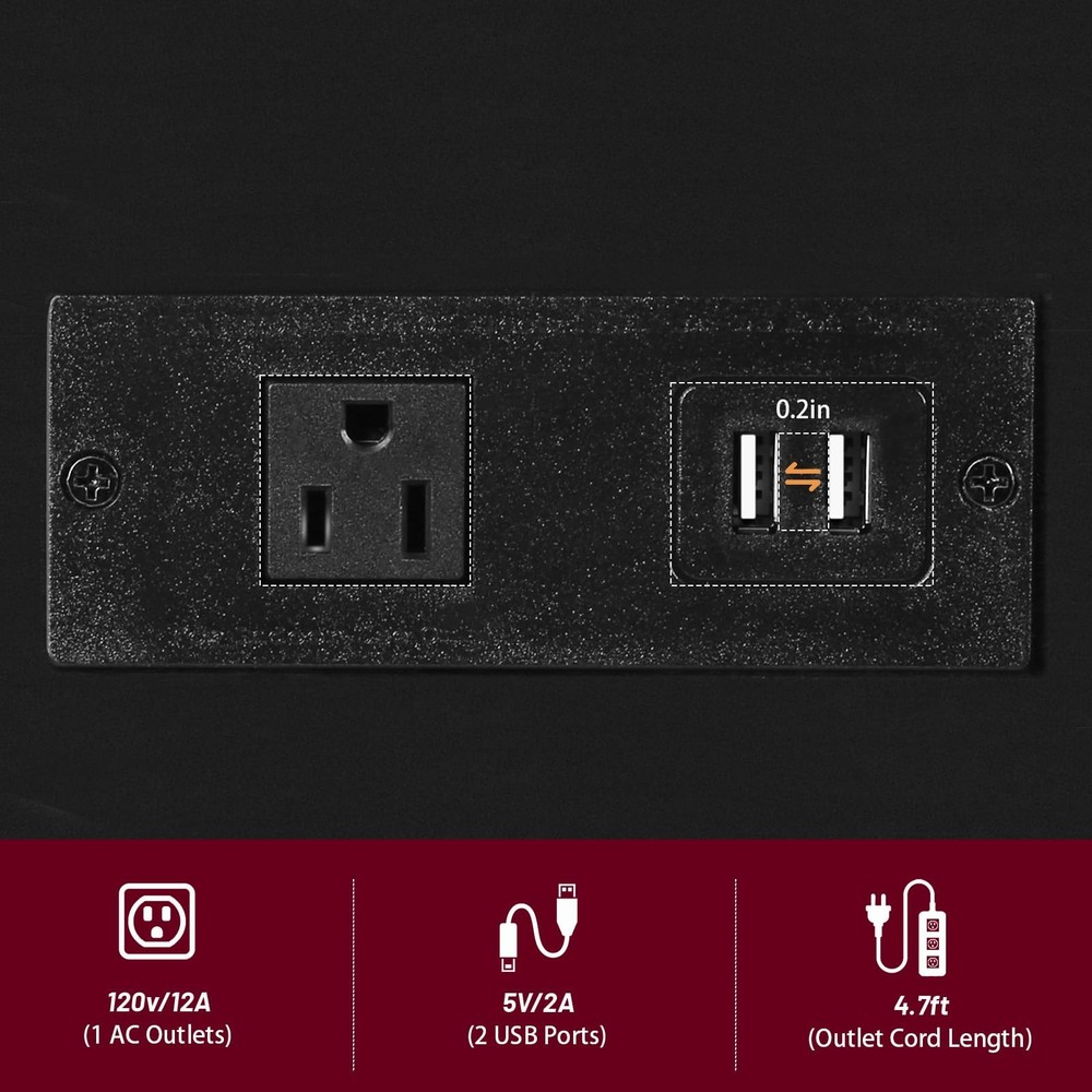 Narrow Side Table (1PC) - Black End Table with Overload Protection, Charging ...