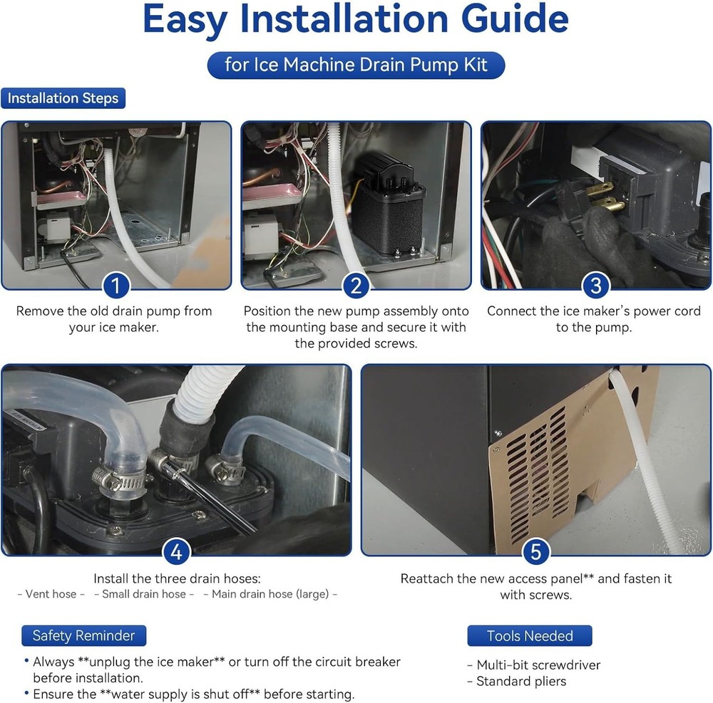 1901A Ice Machine Drain Pump Kit Replacement Compact Easy-to-Install